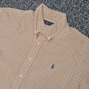 Polo Ralph Lauren Mens XL Short Sleeve Button Down Shirt Orange Plaid Cotton
